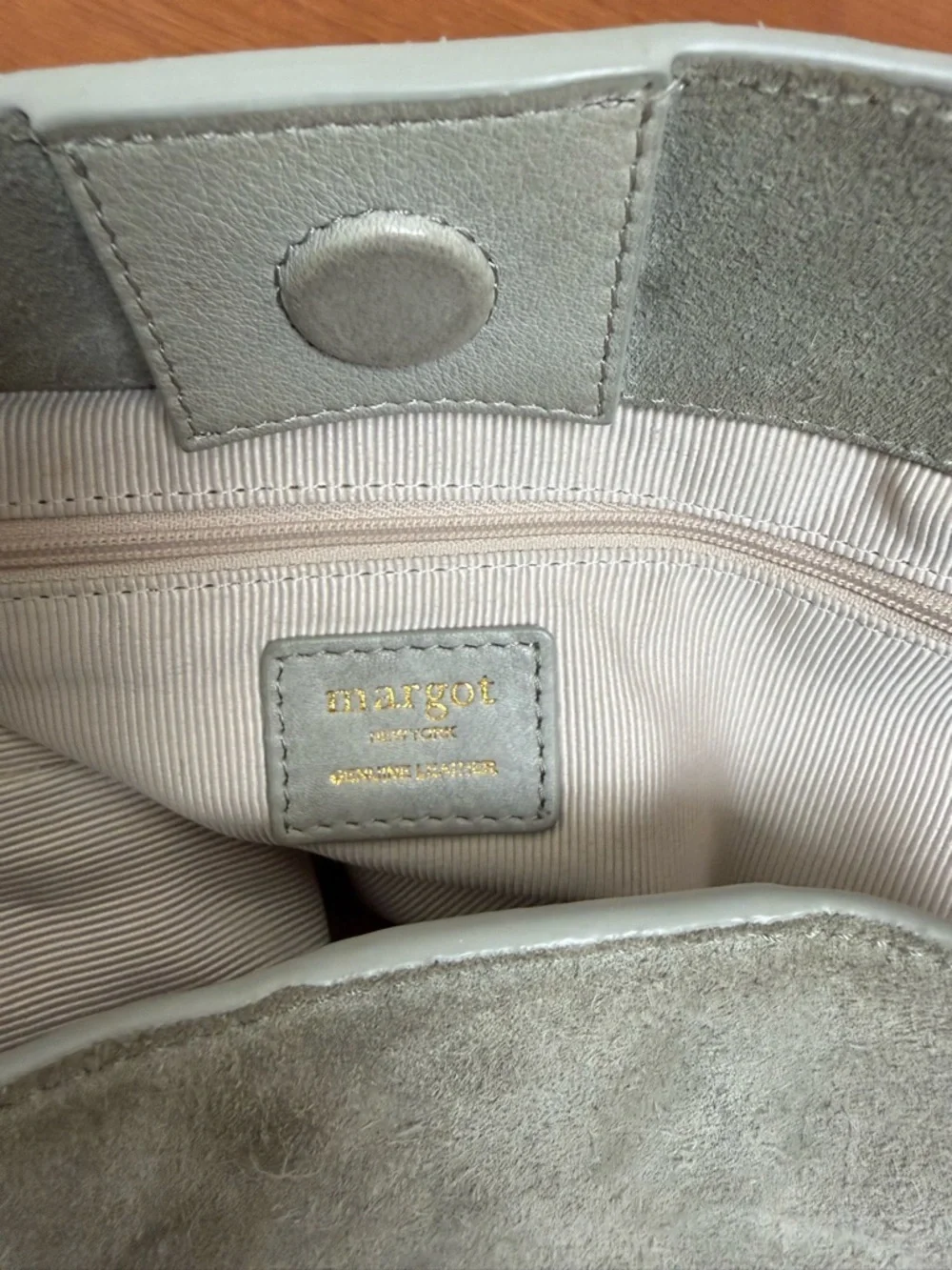Margot New York Kaye LARGE Bucket Suede Leather Tote Bag :Gray Tan EUC